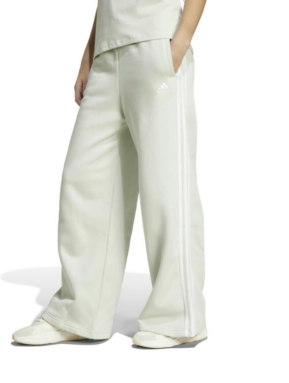 adidas Women's 3 tripe Fleece Wide-Leg Track Pants in Linen Green XL